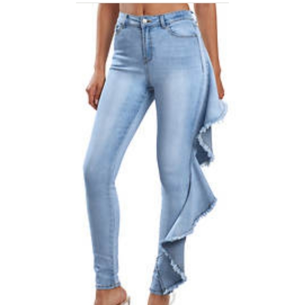 K.Jordan Asymmetrical Left Side Ruffle Acid Wash Blue Jeab Size 22W